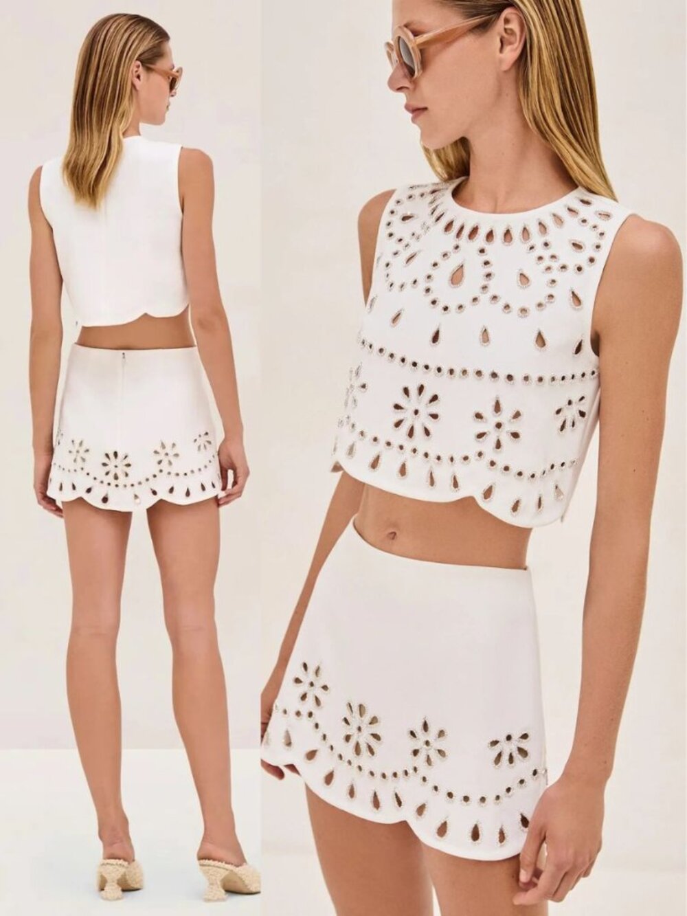 Alexis Tavy Top White Rhinestone Crystal Laser Cut Out Cropped NWT Size S - Picture 12 of 12